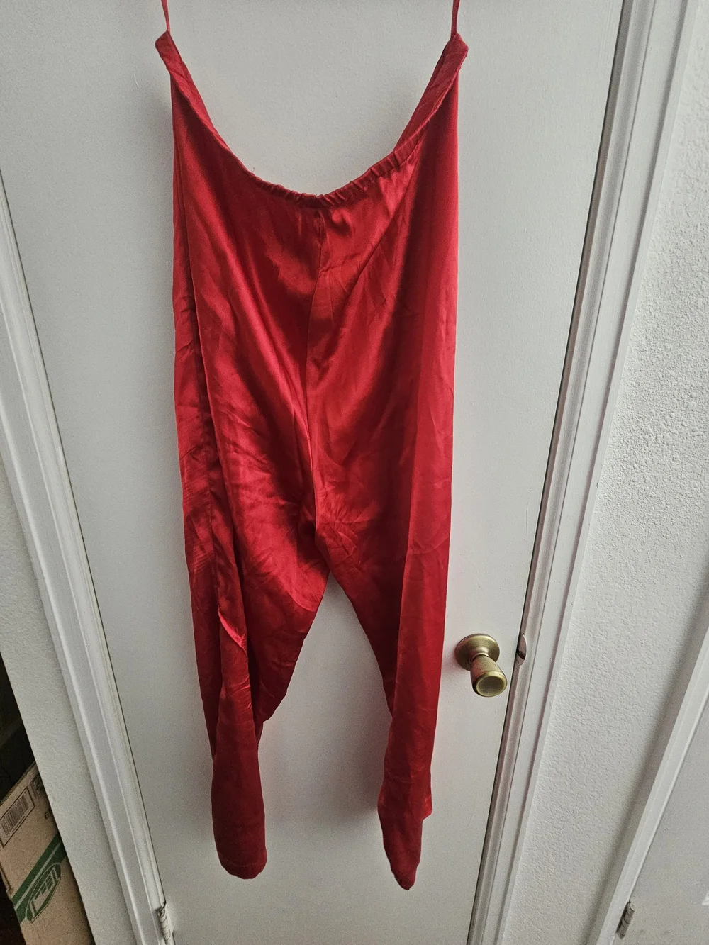 Red Silk Cowl-Neck Jumpsuit
